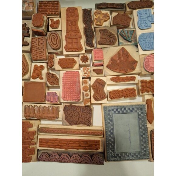 Wood Mounted Rubber Stamps Lot 85+ Holiday Christmas Birthday Various Designs - Picture 9 of 10